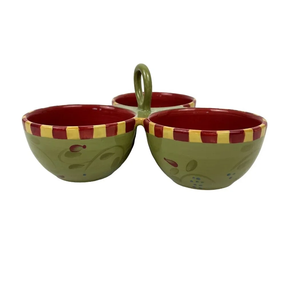 3-Section Ceramic Serving Dish w/Handle Olivia Debby Segura Signature Housewares